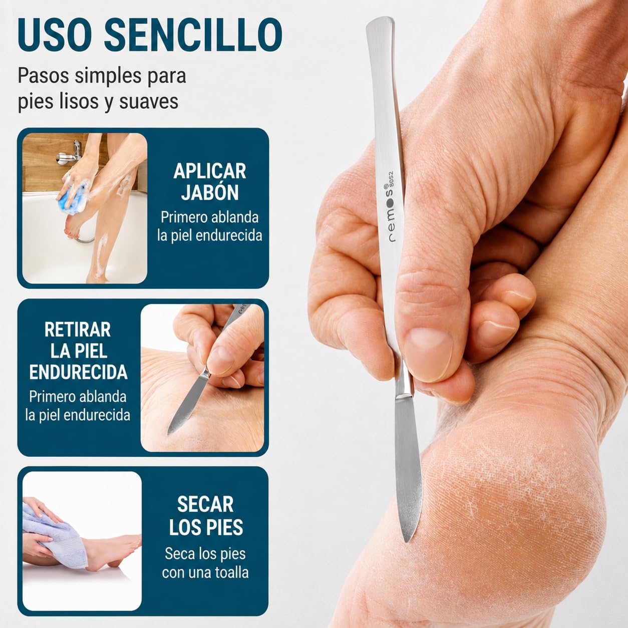 REMOS bisturí romo [16cm] inoxidable - para raspar los callos después de un baño de pies