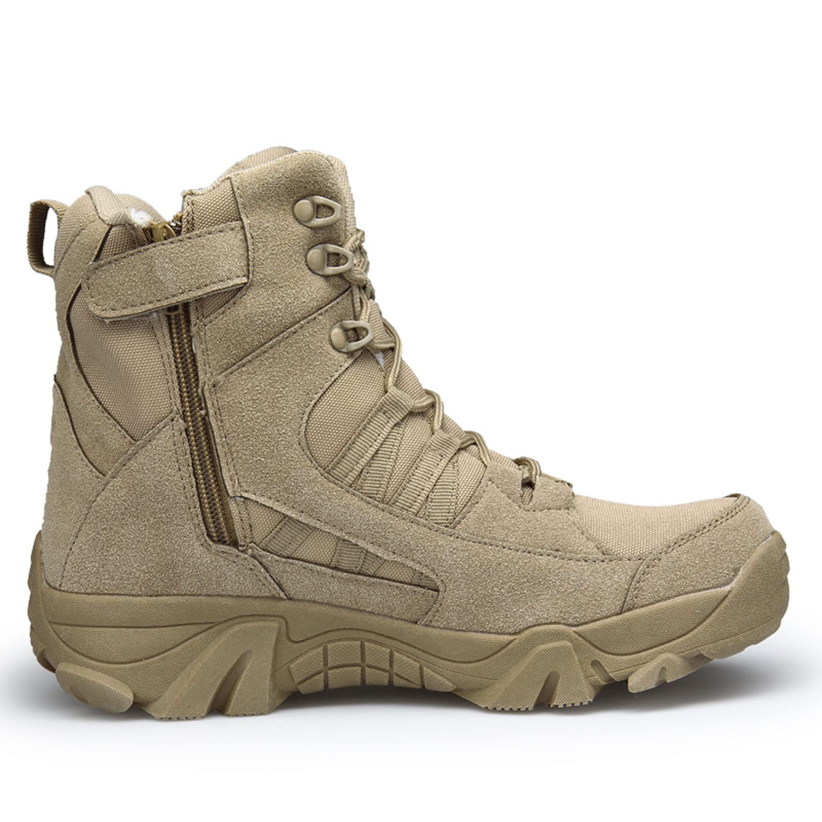 Stivali tattici militari militari, con cerniera, resistenti all'usura, antiscivolo, per attività all'aria aperta, da trekking