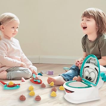 Poop Family Game - Funny Shooting Game - Fast and Frenzied Launching - Includes 1 Toilet Bowl, 2 Launchers, 12 Soft Plastic Poops - Gift for Kids 3-8