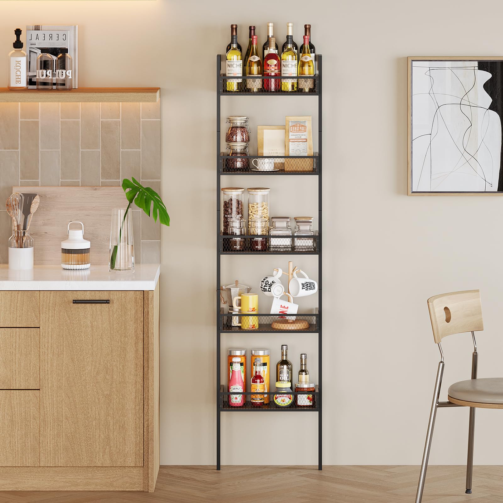 VEDECASA 5‑Stufiges Weinregal & Liquor Stand – Freistehendes Flaschenregal & Wand‑Display Regal für Wein & Spirituosen – Rustik‑Braun Holz/Metall Dekor – Bar, Küche & Wohnzimmer Weinständer