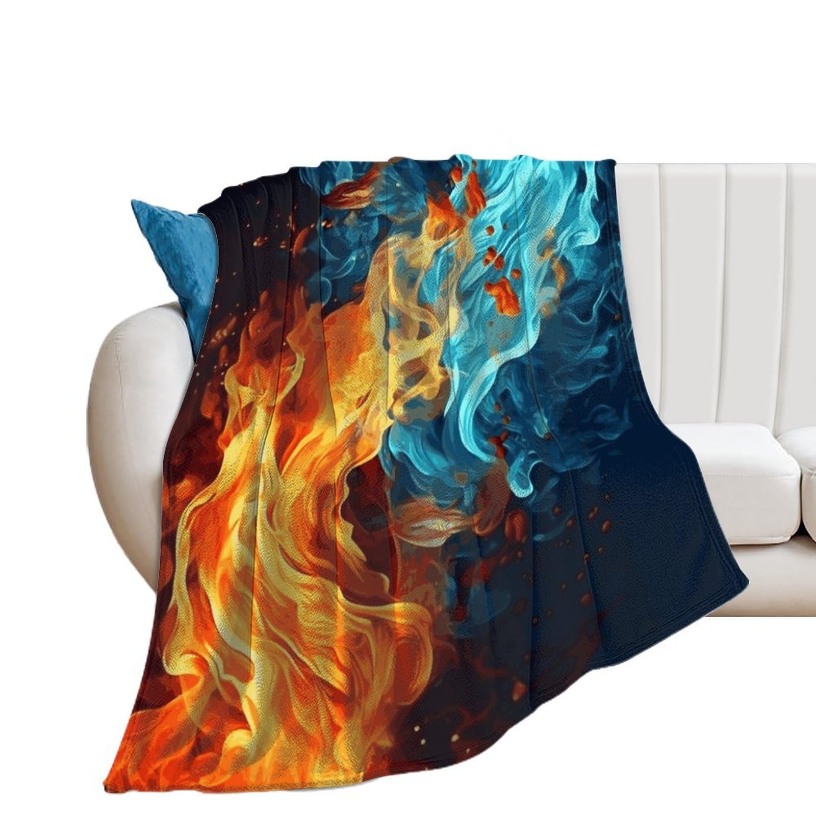Couverture douce femme cadeau idéal motif feu eau plaid chaud pelucheux