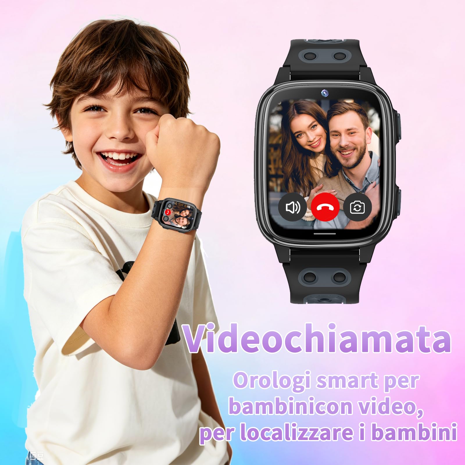 Smartwatch Orologio Intelligente Bambini 4G GPS Videocall Ragazzi (Nero) | Telefon, SOS, Controllo Genitori, Videochiamata,SMS, Modalità Classe , Rifiuto, Chiamate, Sconosciute, Contapassi, Giochi