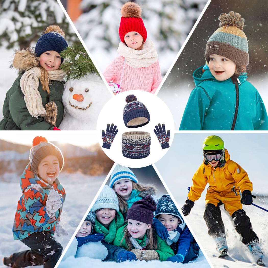 3 in 1 Conjunto de Gorro Bufanda y Guantes Niños Conjunto de Gorro Bufanda y Guantes Niña Set Niños Conjunto de Bufanda Gorro Guantes Forro Polar Beanie Gorro Sombrero