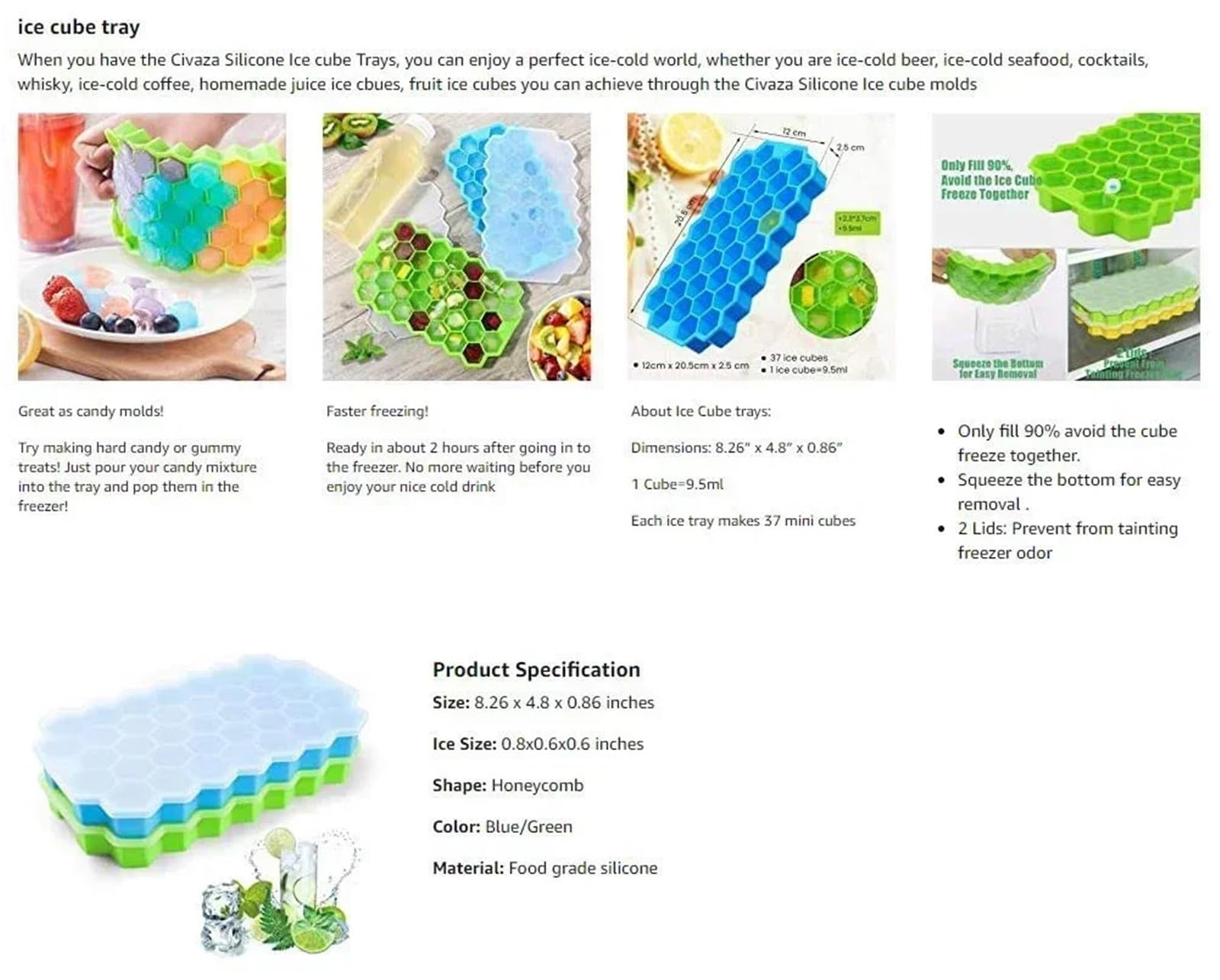 Molde Hielo Bandeja For Cubitos De Hielo 148 Rejillas Con Tapa Silicona For Refrigerador, Apta For Moldes Pequeños, Fácil Desmoldar Y For Clasificar
