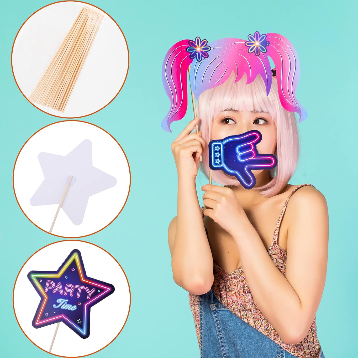 Qpout 25 Pieces Glow Party Photo Props, Neon Party Photo Booth Props, Fluorescent Selfie Props, Glow in The Dark Party Photo Props Posing Props Bar Decoration : Home & Kitchen