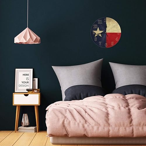 Miniatura 4 de Reloj de pared redondo decorativo con bandera de estado de Texas Lone Star, silencioso, sin tictac, funciona con pilas para el hogar, cocina, sala