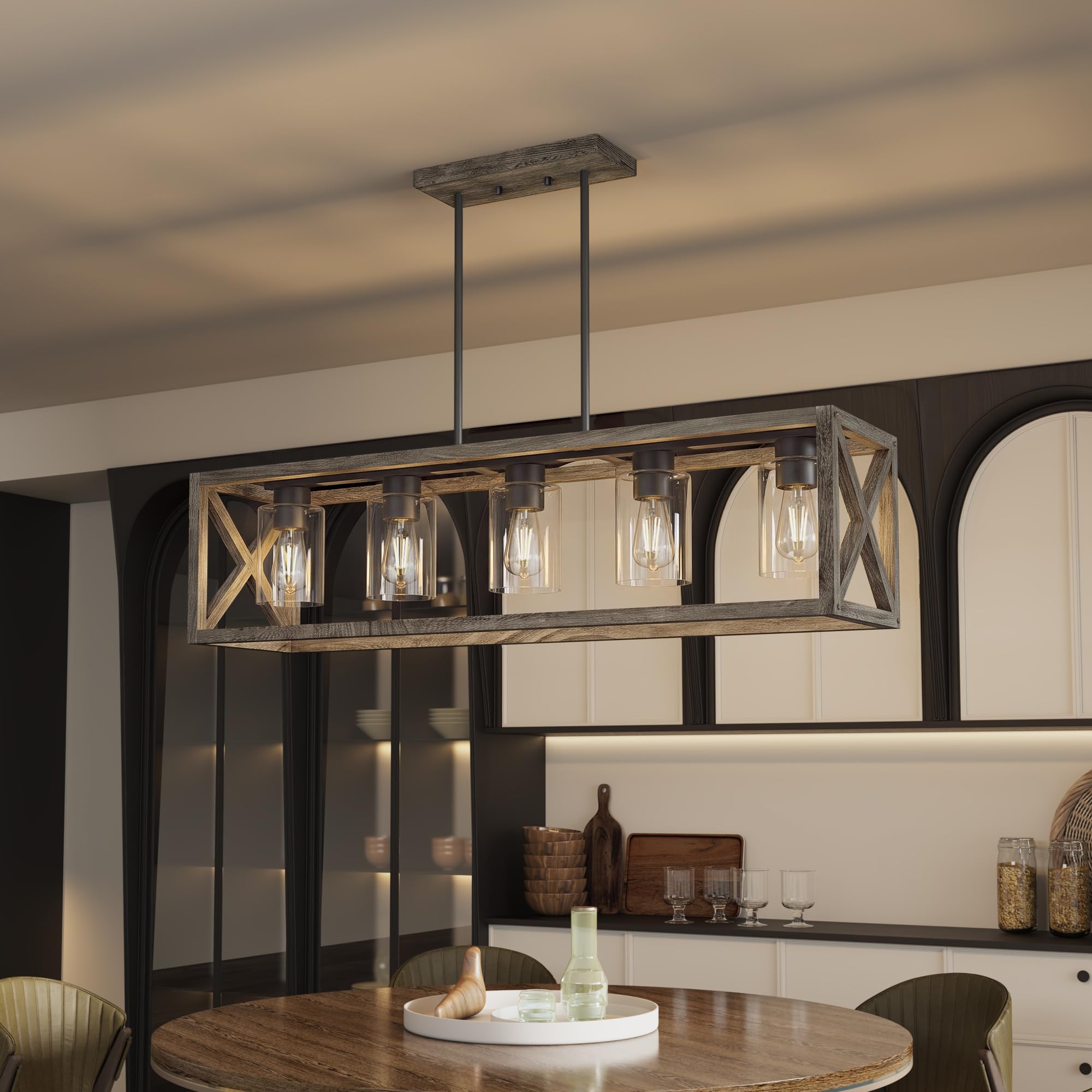 Photo 1 of Espird 5-Light Natural Brown Rectangle Dining Room Light Fixture