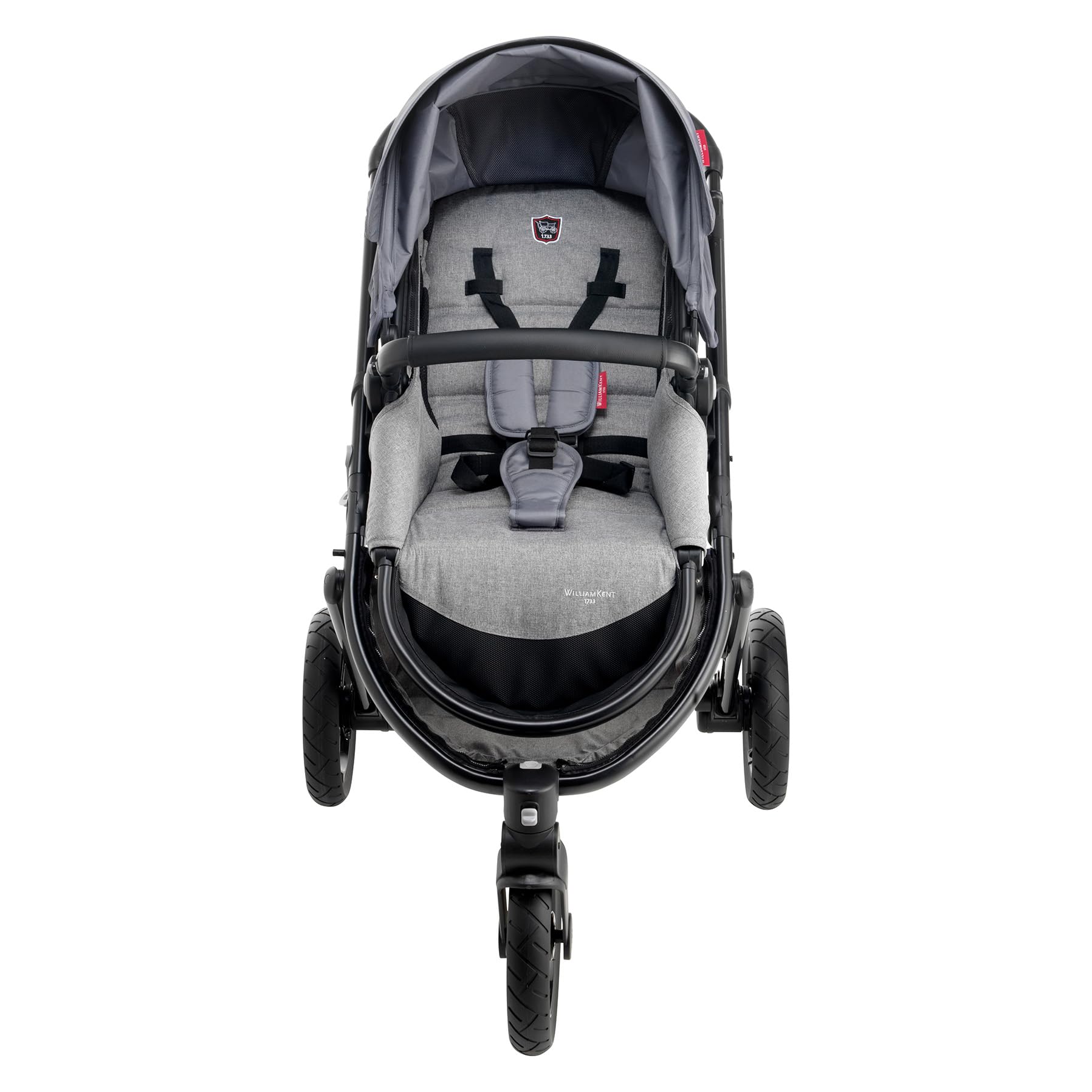 WILLIAM KENT 1733 Poussette 3 roues Phénix | Dès 6 mois et jusqu'à 15kg | Poussette bébé compacte et légère tout-terrain | Siège inclinable position allongé | Capote XL | Grand panier | Grey