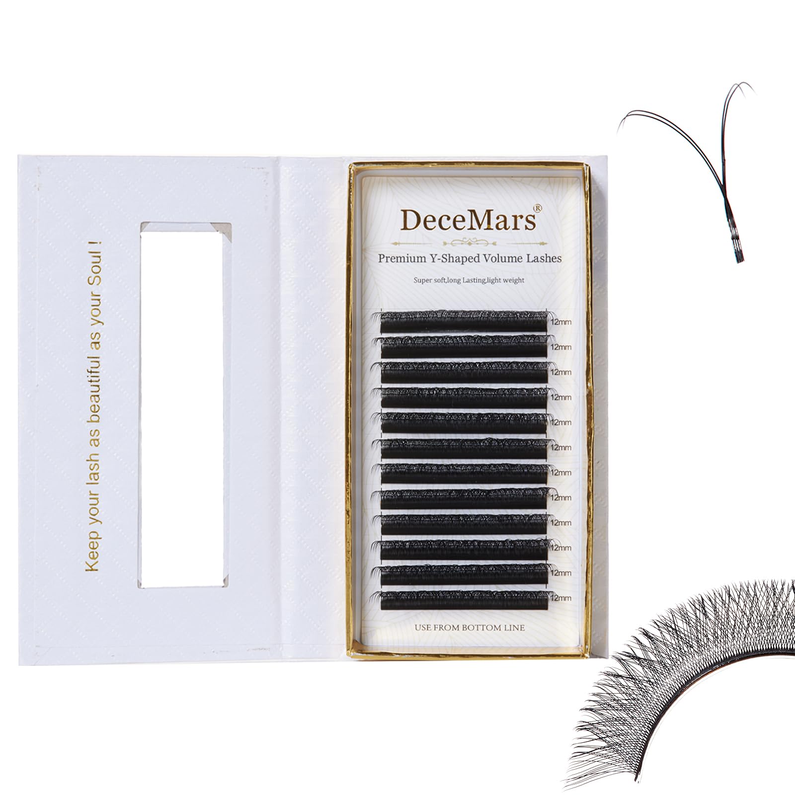 DeceMars Two Tip YY Eyelash Extensions Supplies C Curl 0.05mm Thickness 12mm Soft Lash Trays Premade 4D Easy Fan Y Shaped Volume Clusters Wispy Eye
