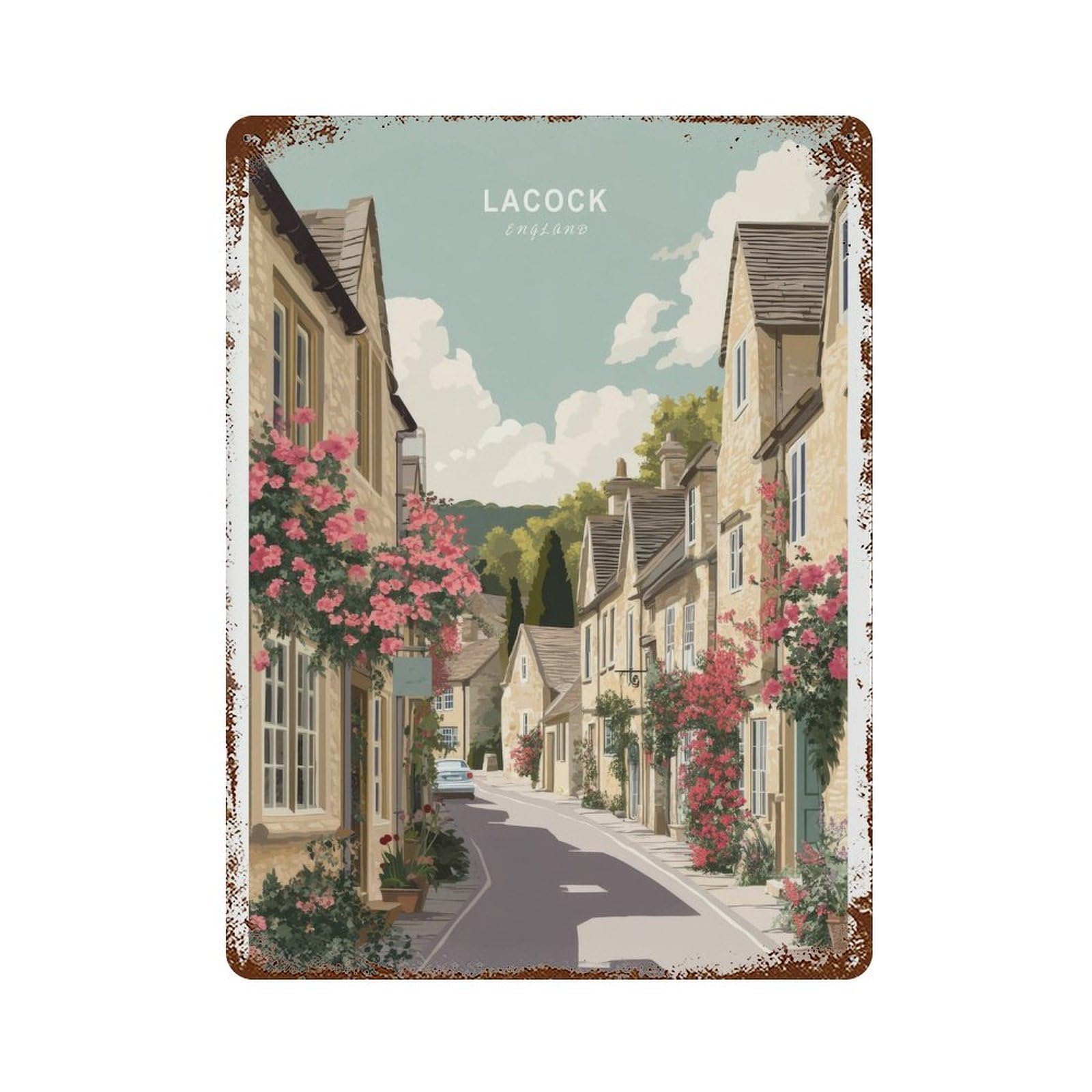 xiaoxiaoshen Lacock Village England, Cotswolds Street Wall Decor Art Metal Tin Poster Modern Home Decor Art Home Bar Shop Decorations Vintage Sign 40x30cm