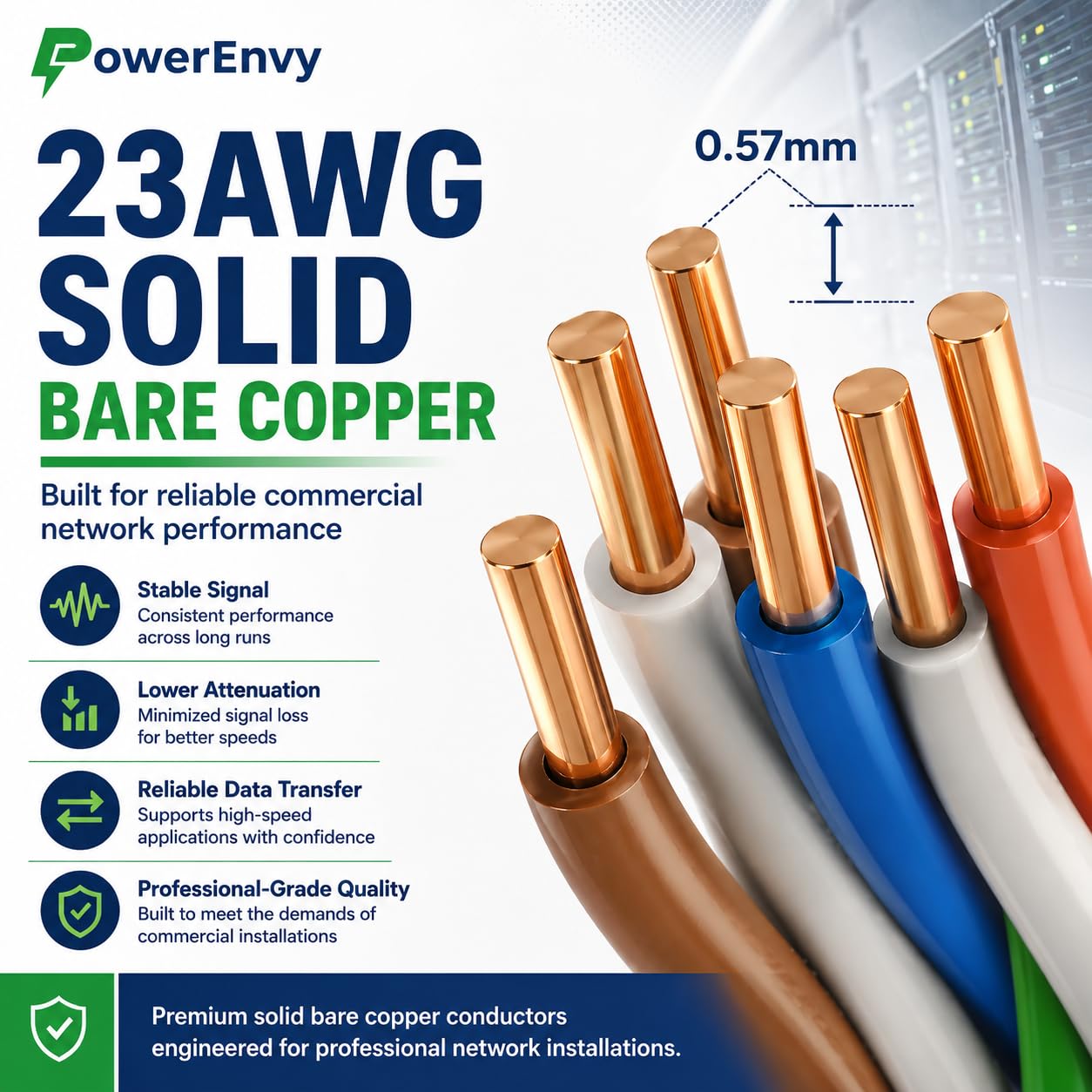 Câble Ethernet Cat7 S/FTP LAN, catégorie 7, câble réseau 23 AWG, 4 paires en cuivre nu massif, 750 MHz, 1000 m, 4 paires torsadées, certifié CMR, blindage en feuille d'aluminium (bleu)