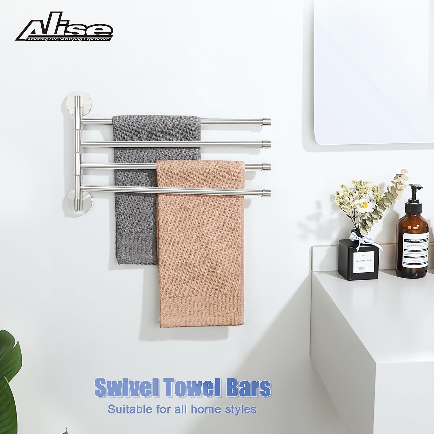 Alise 4 Arm Swivel Towel Rack, Swivel Towel Bar Brushed Nickel, 13.86 Inch image 2