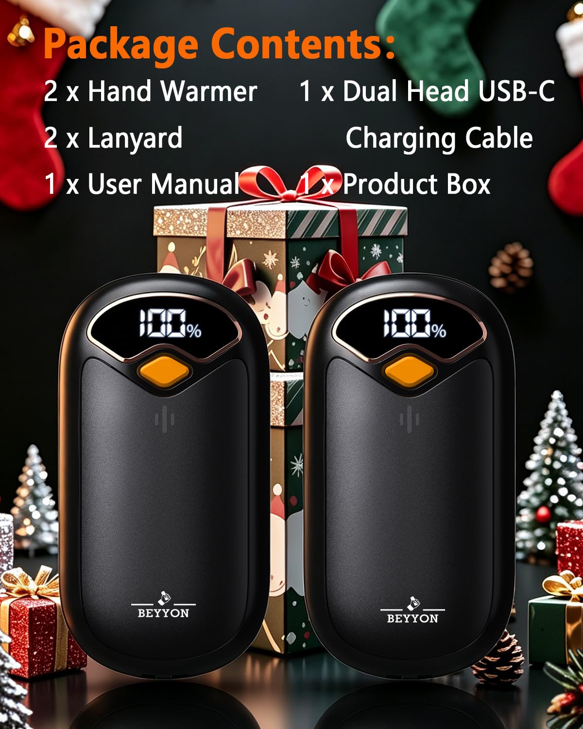 Handwärmer Elektrisch, 2er Pack - Zweiseitig heizende elektrische Handwärmer mit LED-Digitaldisplay, 4 Heizstufen, tragbares Taschenheizgerät für Camping Jagd, Geschenke für Männer Frauen