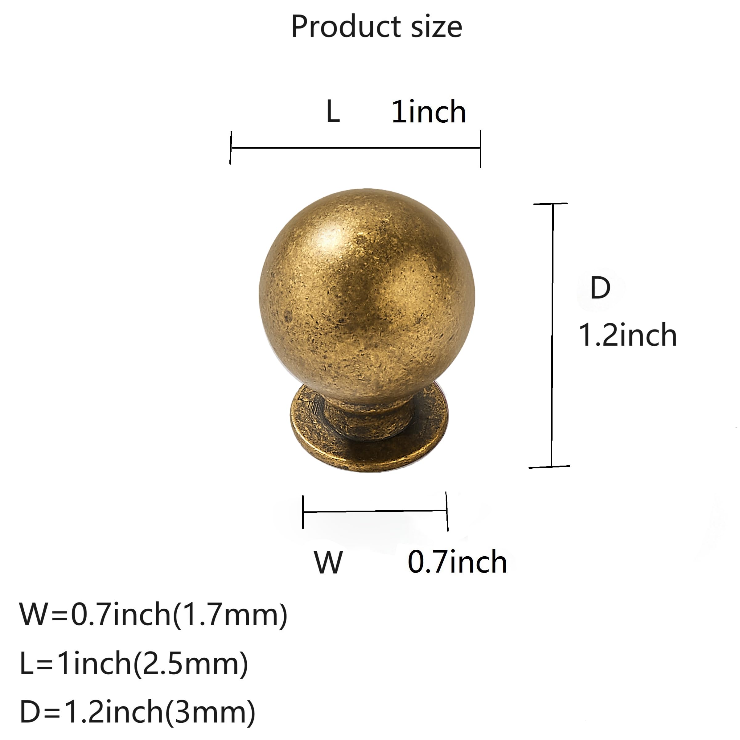 khtmeware 10 Pack 1 Inch Vintage Antique Brass Cabinet Knobs Aged Brass Small Ball Kitchen Cabinet Hardware Drawer Knobs Pulls for Drawers. - 2