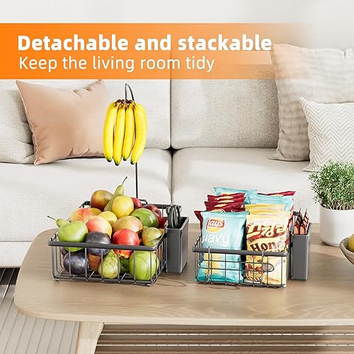 Miniatura 3 de Simple Trending Cesta de frutas de 2 niveles con ganchos para plátano, frutero para encimera de cocina, alambre de metal, organizador de