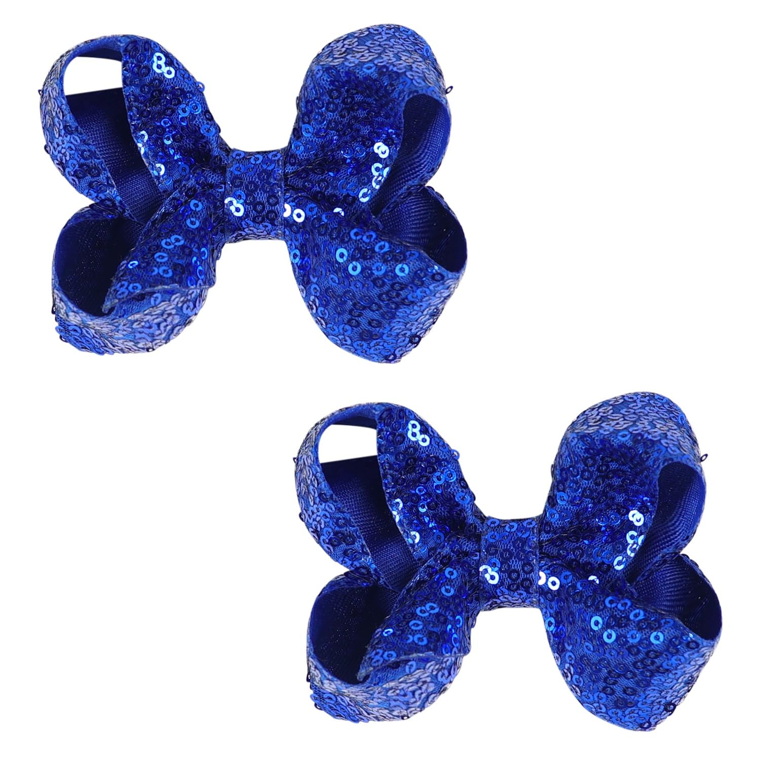 Cute 3.8" Royal Blue Sparkly Glitter Sequin Hair Bows - Pack of 2 for Little Girls