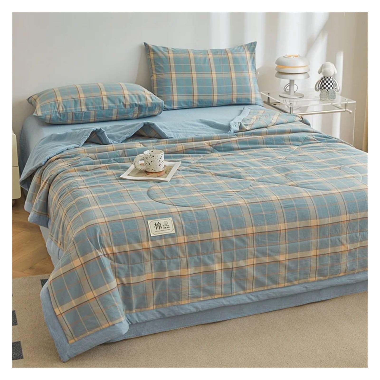 IUVYTA Summer Duvet Cotton Summer Quilt Lightweight Breathable Bedding Minimalist Plaid Thin Comforter Air Conditioning(20,150x200cm(59x79inch))