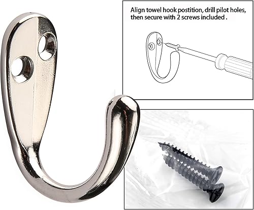 Miniatura 4 de HASWARE 6 ganchos para colgar abrigos, ganchos para colgar en la pared, ganchos para bata, ganchos resistentes con 12 tornillos para dormitorio,