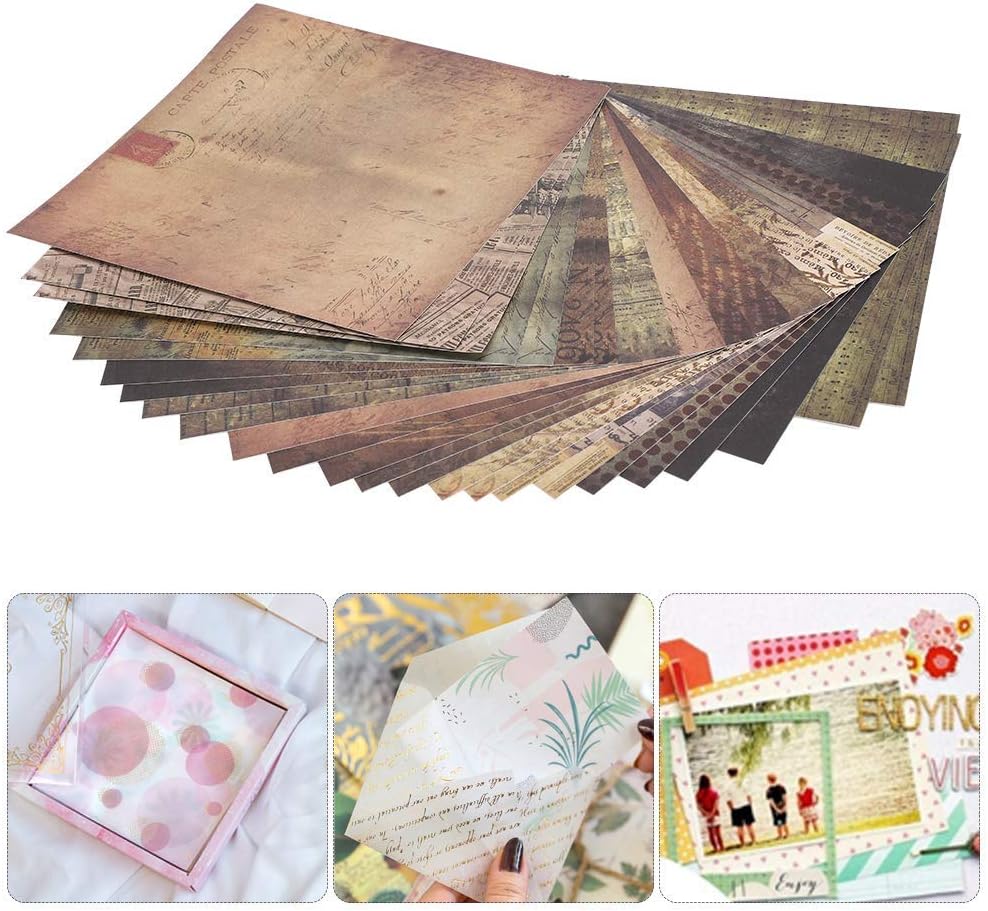 Vintage Writing Paper, 48 Sheets Writing Paper Vintage Scrapbook Paper 15 x 15cm/5.9 x 5.9inch Album Scrapbook Pattern for Paper Decorations Invitation and Crafting