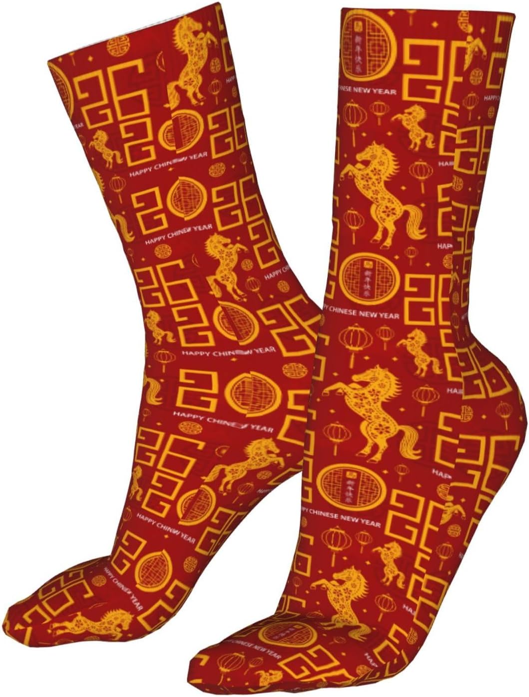 Year Of The Horse 2026 Happy Chinese New Year Socks,Funny Crew Socks for Women Men Cosplay,Parade,Hiking 16 inch