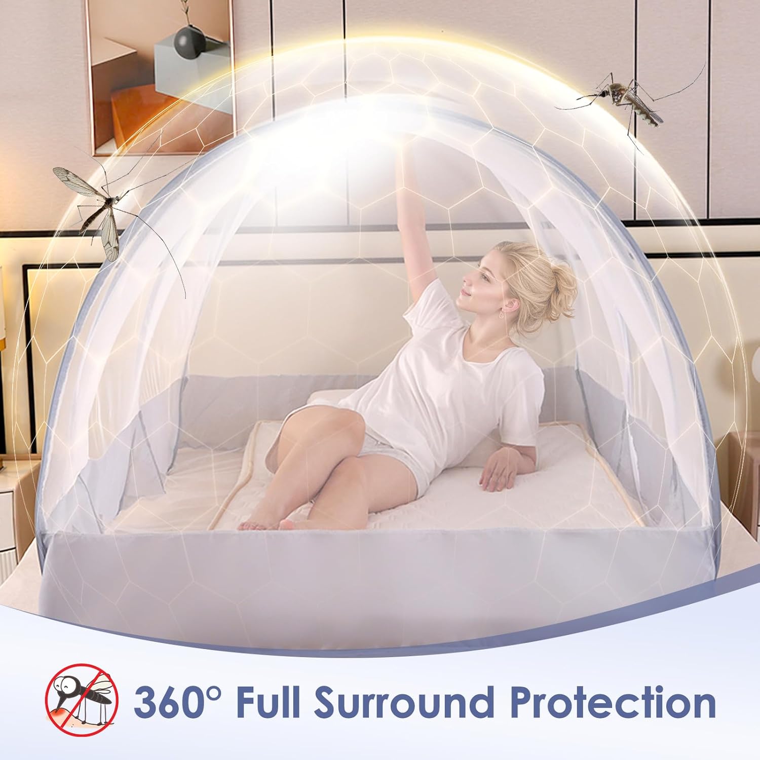 Pop Up Mosquito Net Tent, Foldable, Lightweight, Easy Setup, for Bed, Camping, Travel, Patio, Dorm, Outdoor Use