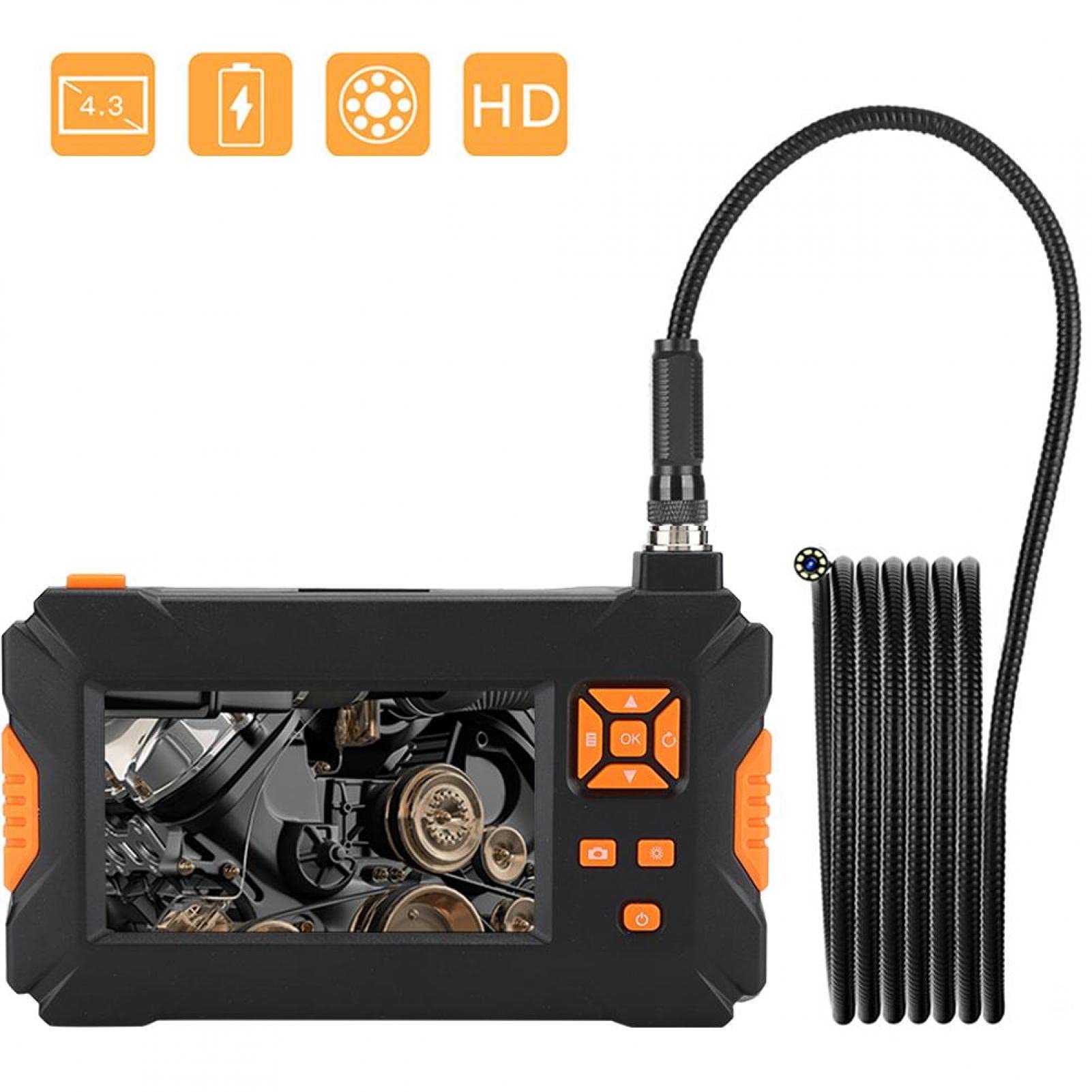 VBESTLIFE Endoskop, 4,3 Zoll Farb-LCD-Display 1920x1080P 4CM-500CM Brennweite 70° Betrachtungs-Endoskop-Kamera, IPX67 Wasserdicht, Eingebettete Beleuchtung(1 Meter)