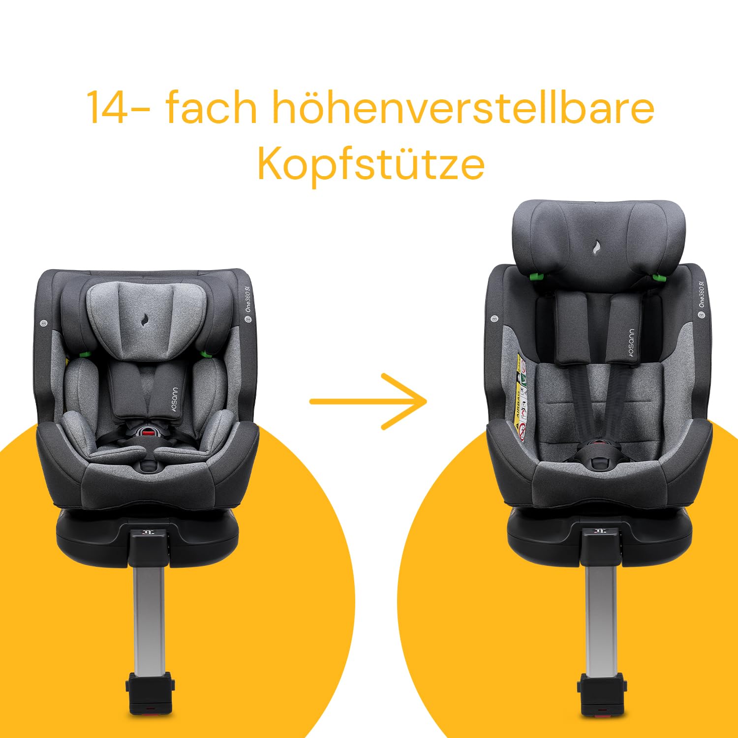 Osann One360 SL Reboarder drehbarer Kindersitz Standfuß 40-150 cm – Grey | Kindersitz 0-12 Jahre, 360 Grad drehbar, mitwachsender Baby Autositz, Kinderautositz mit viel Komfort & besonders sicher