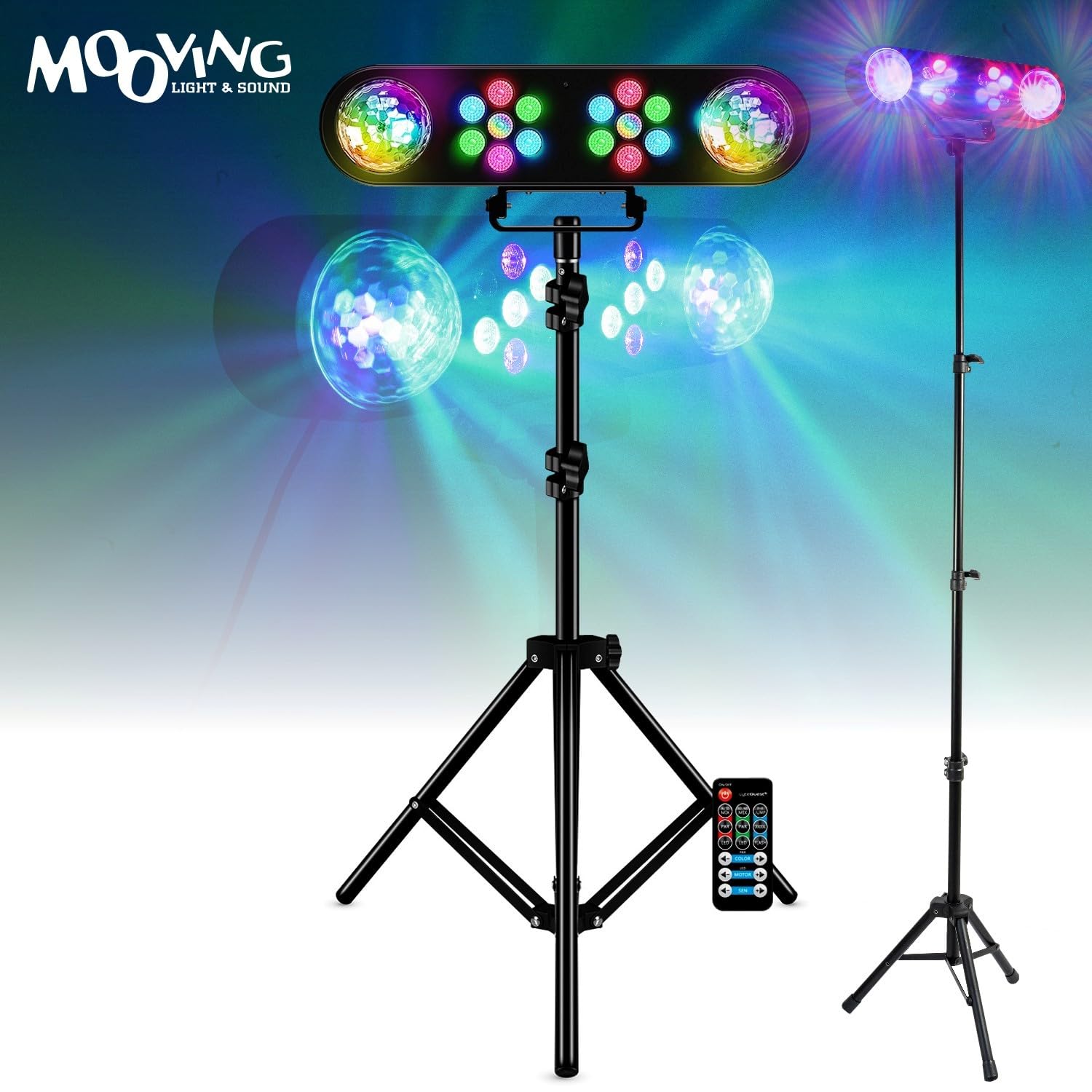 Générique Pack 2 Pieds Éclairages Lumières Projecteurs PAR Astros Mooving Light & Sound LEDBAR-ASTRO-RC - Machine Fumée FOGGY-ASTRO LED Fête Bar Anniversaire Soirée
