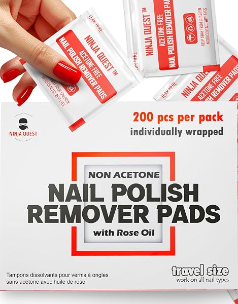 NINJA QUEST Non Acetone Nail Polish Remover Pads 200 Count