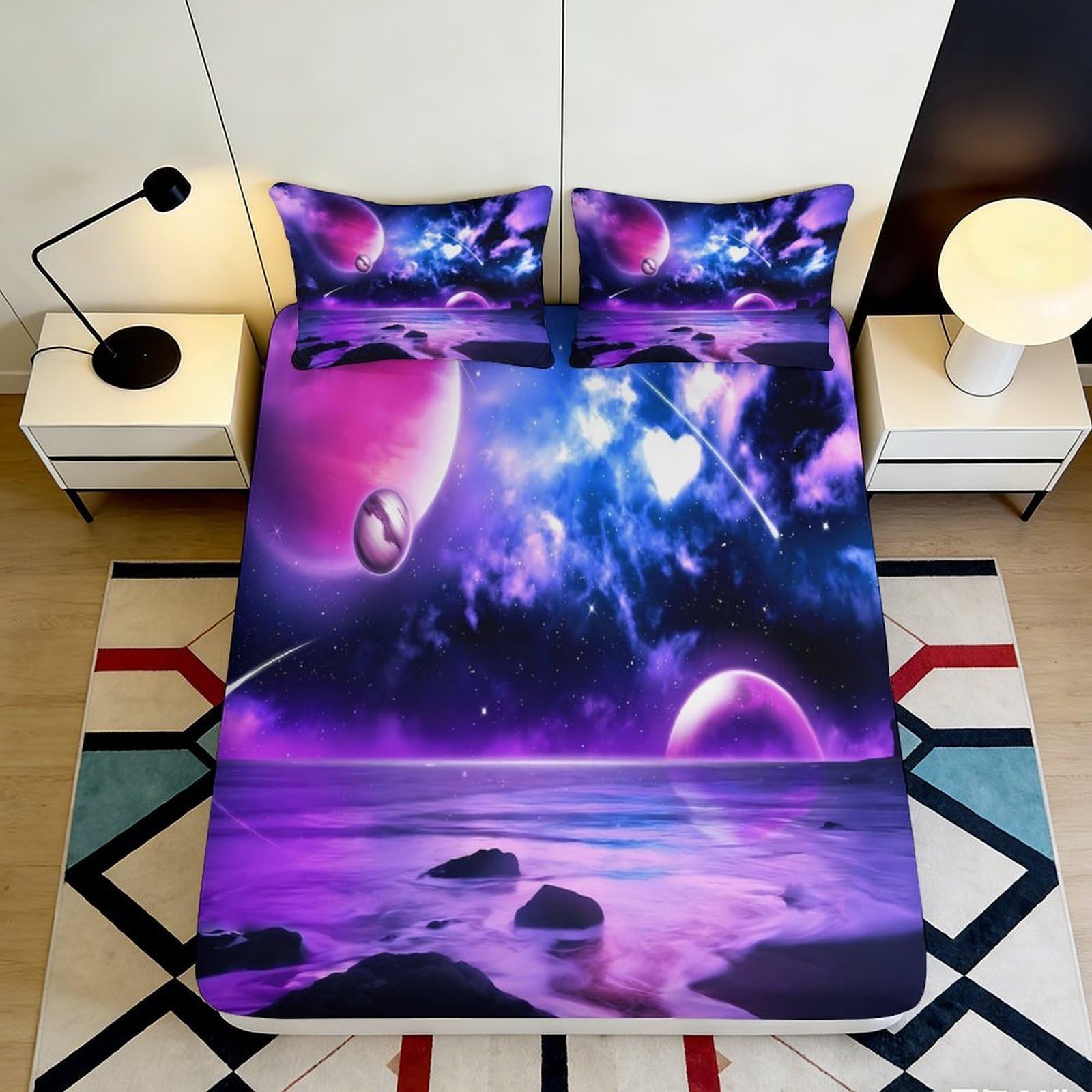 Uynsixtme Style-1 3D Printed Galaxy Nebula Fitted Sheet Microfiber Deep Pocket Elastic Hem Bedroom Bedding Space Mattress Fitted Cover Washable 90X200x25cm