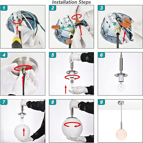 Miniatura 9 de Pendant Light Kitchen Island, Mini Globe Pendant Lighting Fixture, Adjustable Ceiling Hanging Light Over Sink Dining Table Bedroom Bathroom Brushed