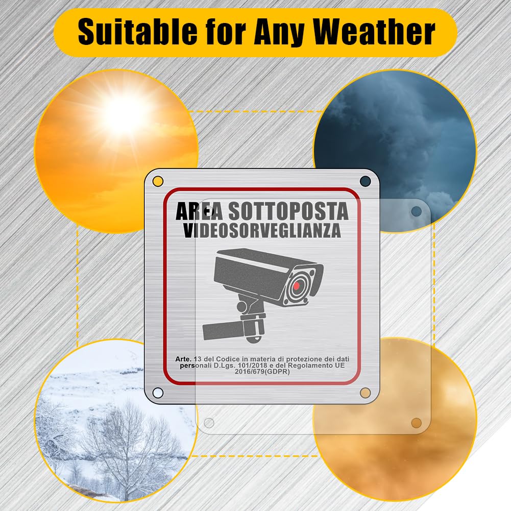 Flintronic 2 carteles de área de videovigilancia de aluminio, 15 x 15 cm | Cartel de metal con aviso GDPR, con adhesivo 3M y agujeros perforados, para casa y tienda, interior y exterior