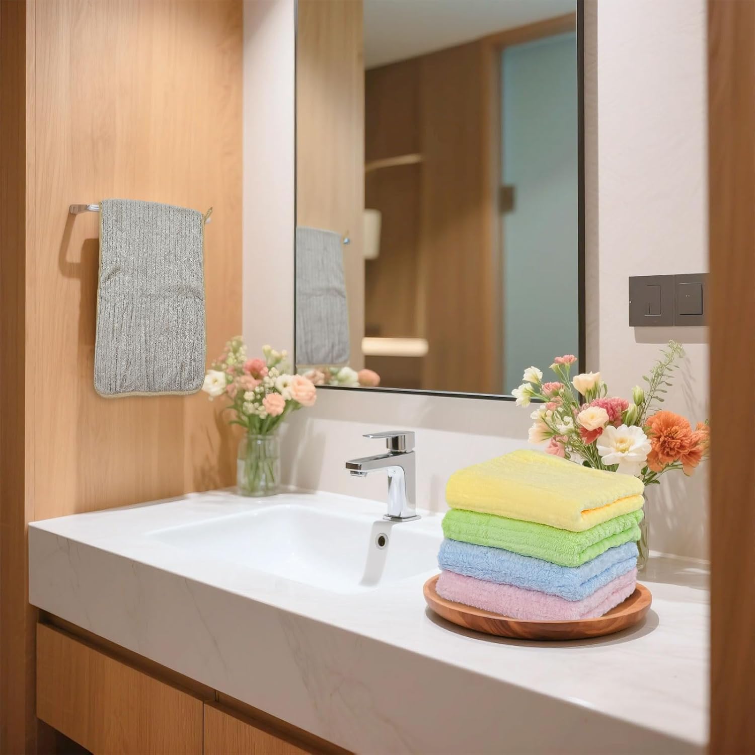 Hand Towels with Hanging Loops, 5 Pack Soft and Absorbent Hand Towels for Bathroom, Kitchen and Gym - Image 4