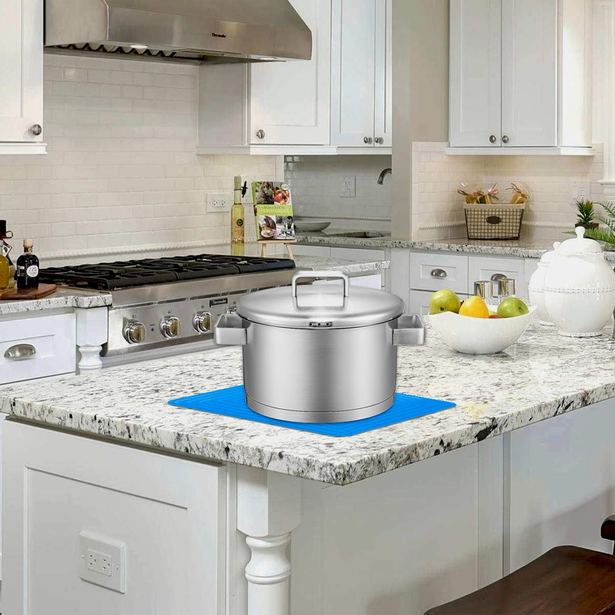 Dessous De Plat En Silicone Fleuri - Anti-dérapant, Résistant à 250°C - 30cm - Bleu - Pour Cuisine & Table