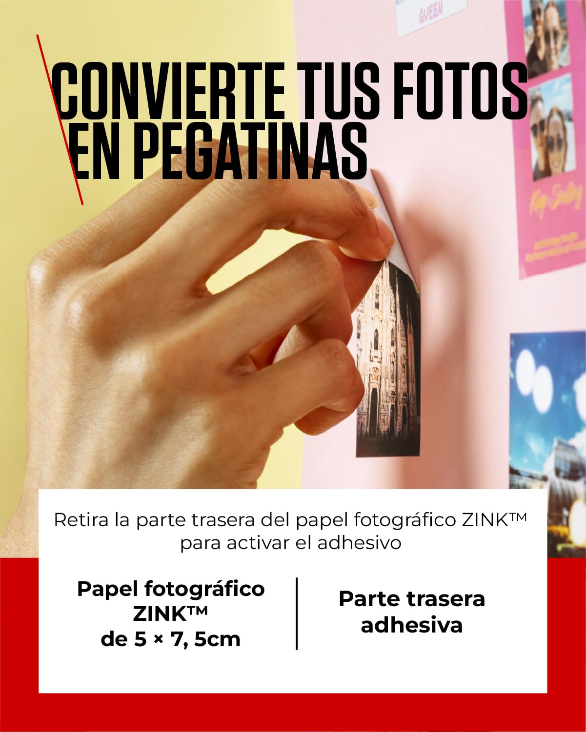 Canon Zink™ Papel Fotográfico Adhesivo 5x7,6 cm (50 Hojas) - Imprime Fotos desde tu Móvil para Pegatinas Personalizadas
