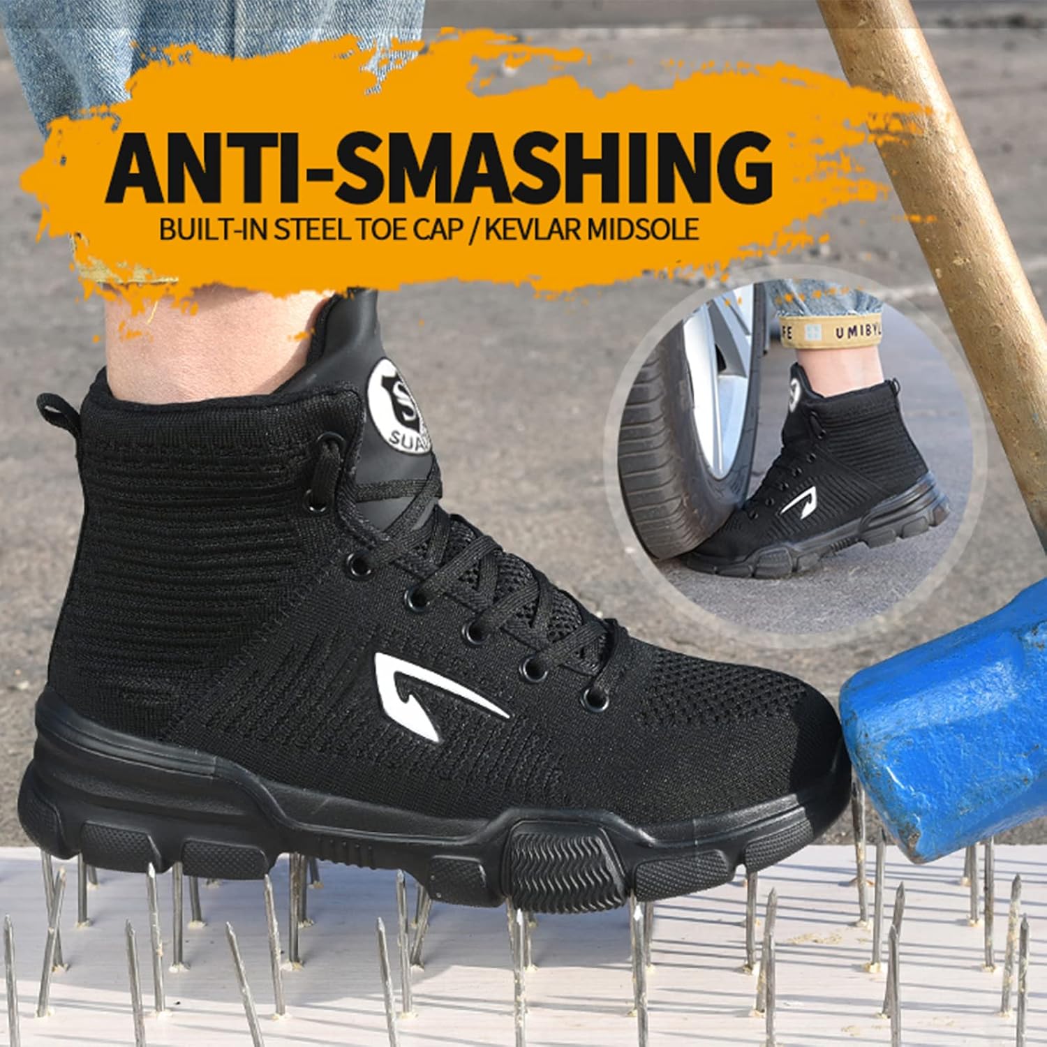 SUADEX Steel Toe Boots for Men Women Waterproof Arch Support Work Construction Indestructible Safety Boots - Image 3