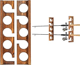PEKER Fishing Rod Holder for Wall, Solid Wood Wall Mount Fishing Rod Rack for 5 Poles, Secure Rod Storage Organizer for Garage, Fishing Room, Home – No Tangling & Space Saving