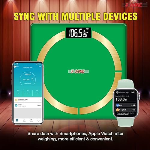 Miniatura 8 de 5 Core Báscula digital inteligente para baño con grasa corporal y peso de agua para personas, máquina analizadora electrónica de cuerpo con