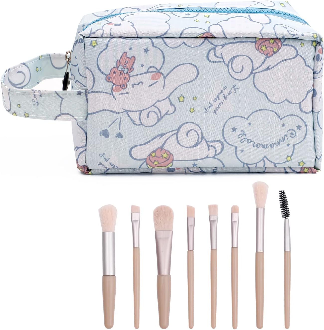 U-CHYTYCartoon Kitty Makeup Bag with Makeup Brush Plush Stitch Cosmetics Case 8 Pcs Cosmetic Brush Kawaii Capacity Bag for Women Girl-4, Bag-04, Cinnamoro-ll
