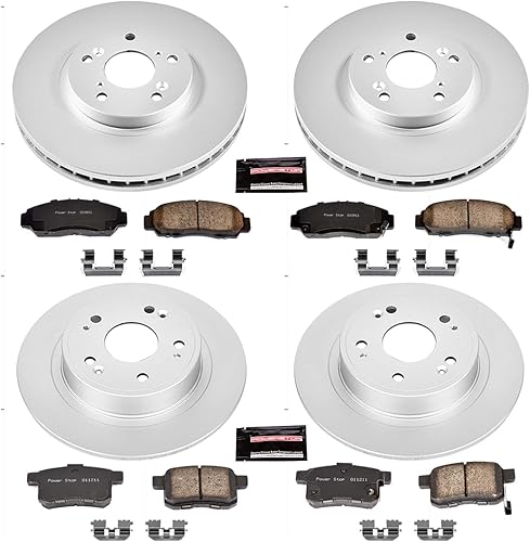 Miniatura 3 de Power Stop Rotor de freno recubierto CRK2742 y pastillas de freno de cerámica - delantero y trasero