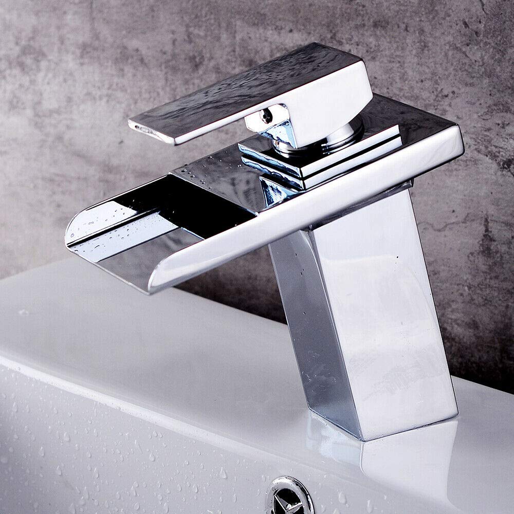 Robinet LED avec cascade, éclairage RVB 3 couleurs changeantes, robinet de salle de bain, bec cascade, robinet de lavabo pour salle de bain, laiton, chromé, rouge, vert, bleu