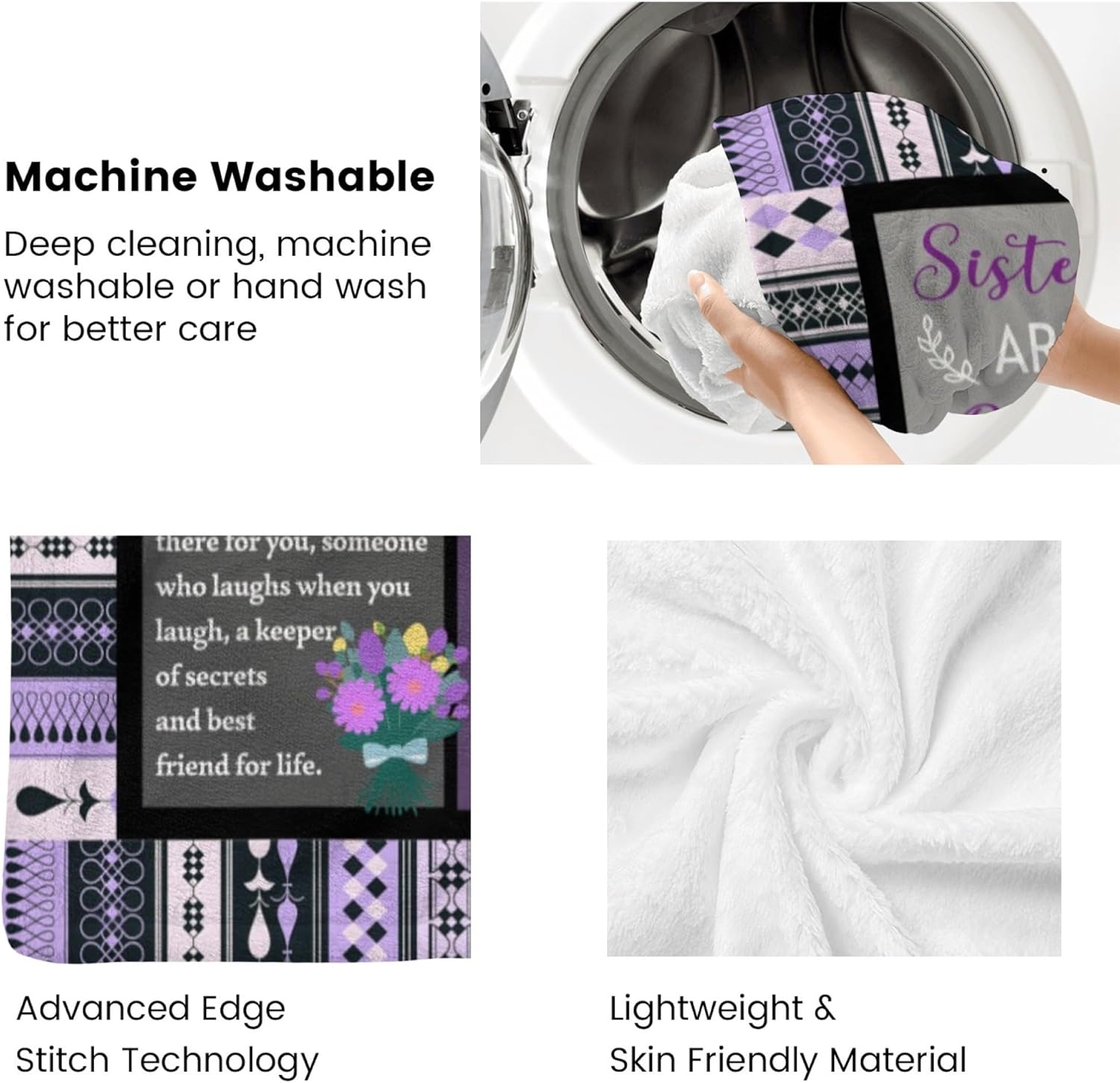 Sister Birthday Gift Idea, Sisters Gifts from Sis, Best Sister Ever Gift for Women, Happy Birthday Gifts for Sisters Adult, to My Sis Soft & Cozy Purple Throw Blanket 60" x 50" - Image 5