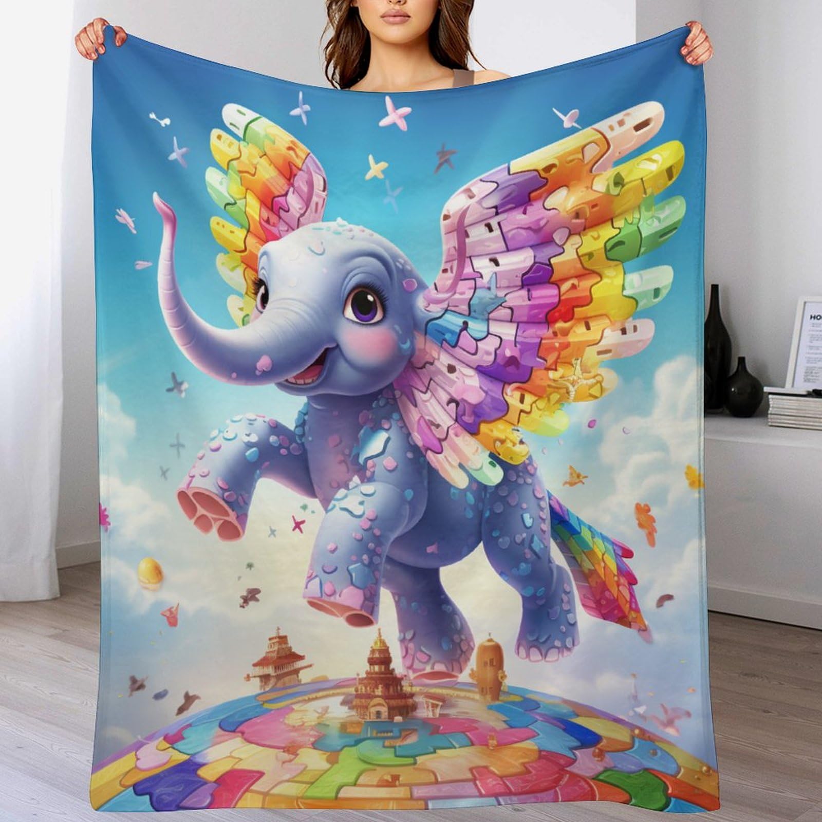 Couverture polaire en flannel supérieure avec motif éléphant raffiné