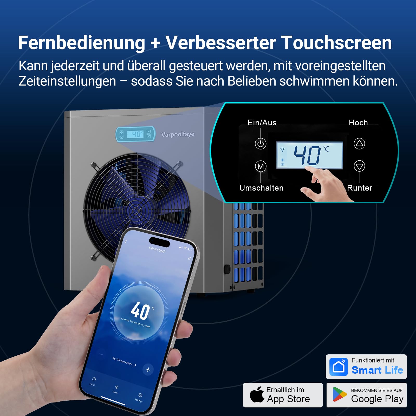 5KW Elektrische Pool Wärmepumpe Für Aufstellpool Poolheizung Wärmepumpe Schwimmbad Bis 20.000 l 20 m³ WiFi Steuerung 220v 240v 50Hz