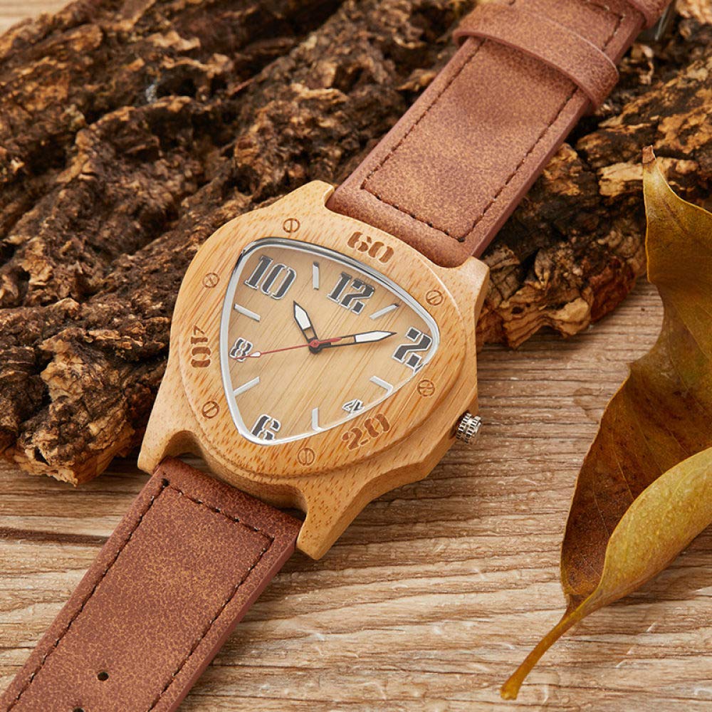 Orologio da Uomo in Legno a Triangolo invertito Creativo da Uomo di Moda Orologio da Polso da Uomo in Legno di bambù in Vera Pelle di bambù retrò al Quarzo Freddo, 223