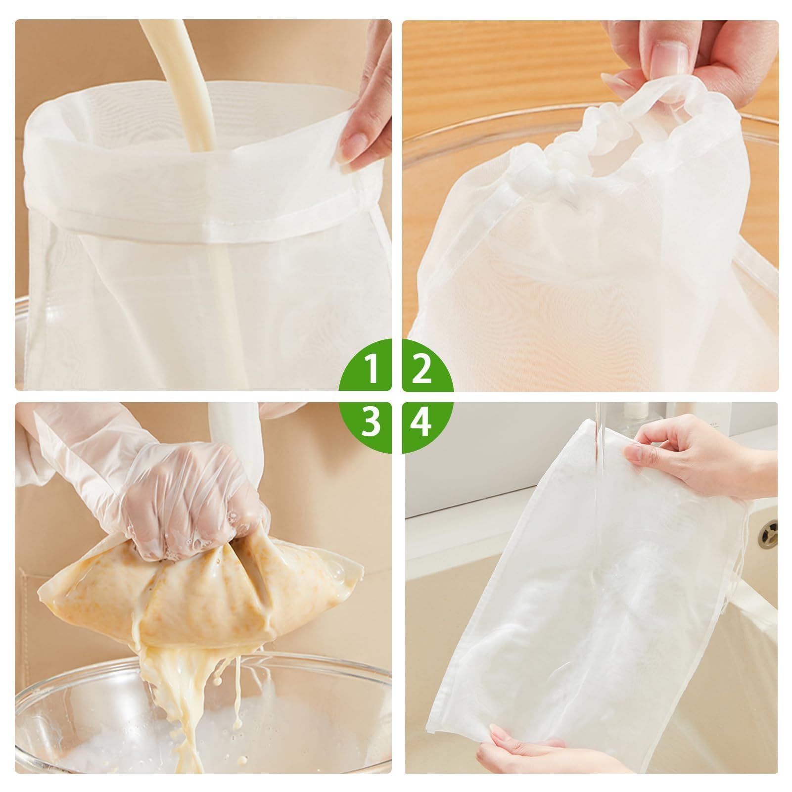 Lot De 2 Sacs De Brassage En Coton Réutilisables – Sacs Filtrants Avec Cordon 20x30 Cm + 40x46 Cm, Pour Bière, Vin, Jus, Yaourt, Café Et Fruits