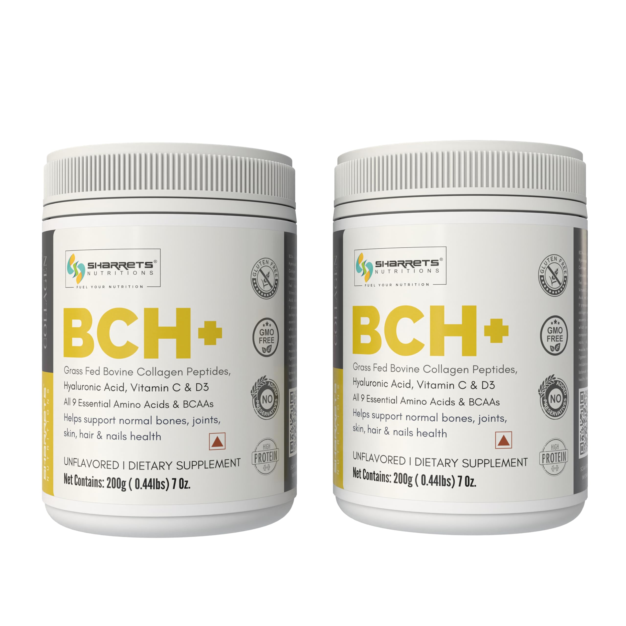 BCH+ 200g x 2, Unflavored : Bovine Collagen Powder Supplements with Hyaluronic Acid, Vitamin C & D, for Health and Wellness.