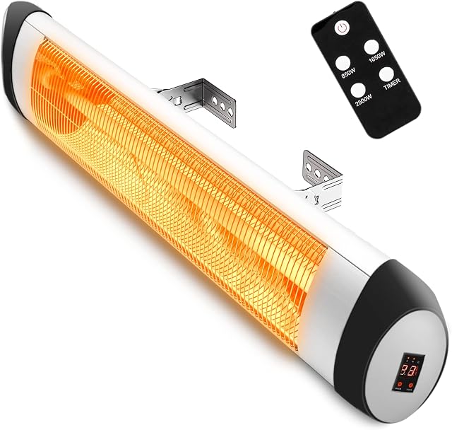 FUTURA Purus 2500W Deluxe Wall Mounted Electric Infrared Outdoor Garden Patio, Bathroom Heater Waterproof (2500W With Remote)