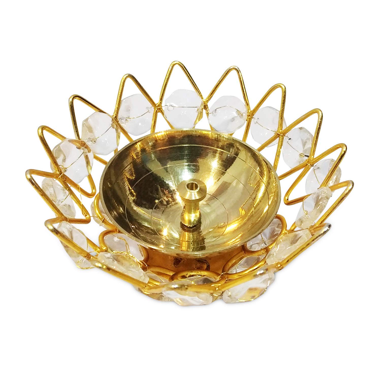 s.s Collection Crystal Diye Flower Brass Deepak (Diya Oil Lamp) Gold Finish Diva for Best Wishes Diwali Gift and Diwali Brass Table Diya Brass Table Diya (Height: 3 inch)