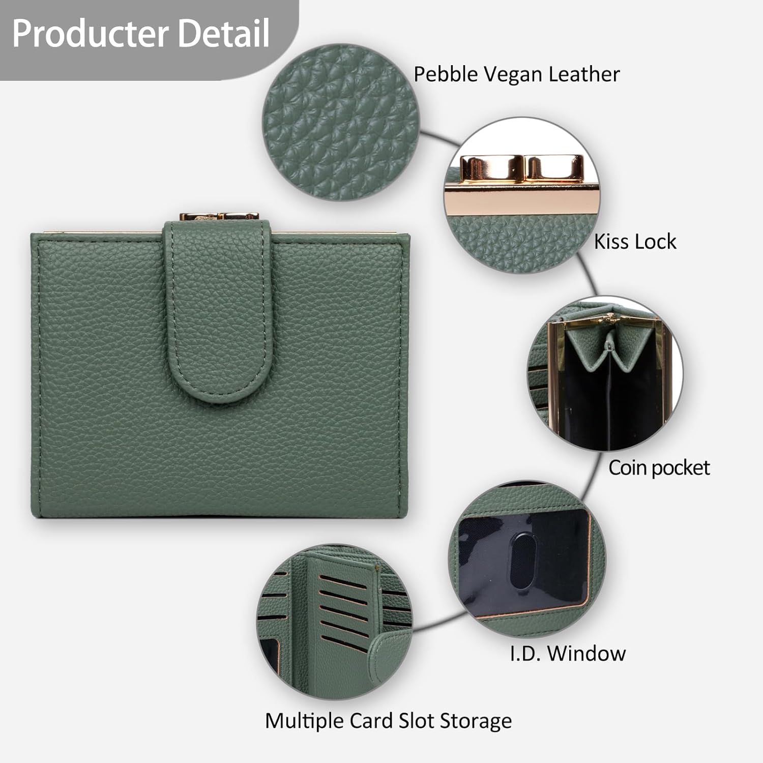 Julia Buxton Women's RFID Blocking Wallet with 16 Card Slots & Coin Pocket, Snap Closure Trifold Purse Organizer,Classic Sage